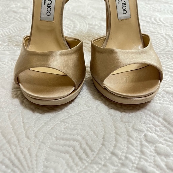 JIMMY CHOO Satin Strap Heels 120mm Champagne Toe Strap Back Strap Size 41 - Picture 6 of 11